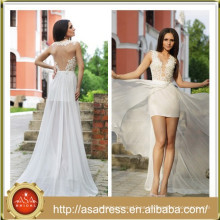 RM09 Último diseño Sheer Back See Through Vestido de novia corto de gasa con falda larga y transparente Vestidos de novia